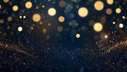 Fototapeta premium A dark background with many small, golden lights and sparkles.