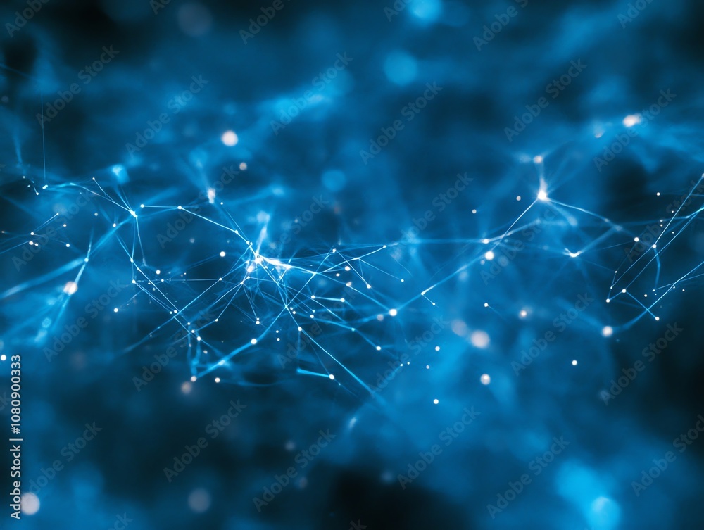 Poster abstract blue background with a network of interconnected lines and points.