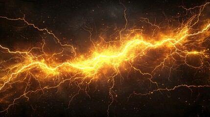 An abstract representation of electricity, showcasing a vibrant, glowing yellow lightning bolt against a dark background, symbolizing energy and power.