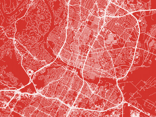 Christmas Map of Austin Texas, USA in Snowy White on Festive Red Background.