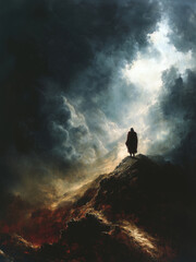 The Vision of Tiresias - dark, dramatic, silhouette, clouds, moody, stormy, landscape, nature, light, shadow, man, mountain, atmospheric, epic, solitude, weather