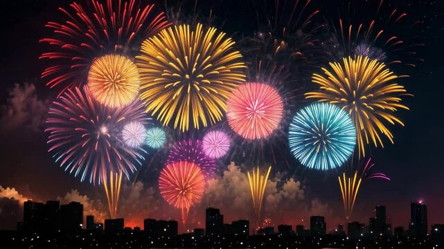 Continuous Fireworks Animation for Festive Nighttime Celebrations