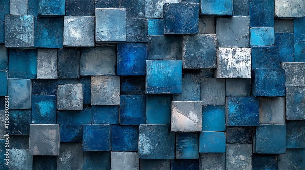 Poster abstract blue square tiles pattern.