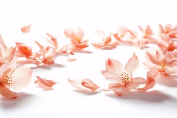 Delicate Pink Cherry Blossoms Falling on White Background - Spring Floral Beauty
