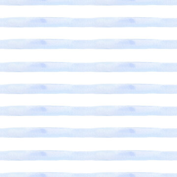 Fototapeta Blue stripes background watercolor. Seamless hand drawn lines pattern for fabric texture, bed linen ornaments, holidays textile, wallpaper, home decor prints