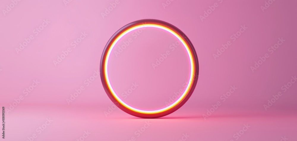 Poster assistant search engine concept. a minimalist ring shaped light against a soft pink background, crea