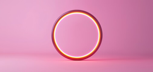 Fototapeta premium Assistant search engine concept. A minimalist ring shaped light against a soft pink background, creating a modern and aesthetic vibe.