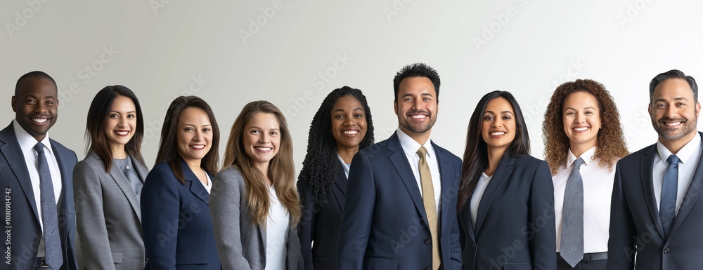 Poster this professional business team portrait showcases a diverse group in formal attire, highlighting th