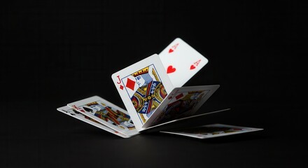 Captivating cascade of playing cards on black backdrop