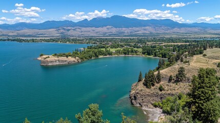 Obraz premium Serene lake with a quaint island at its center, reflecting a clear sky.