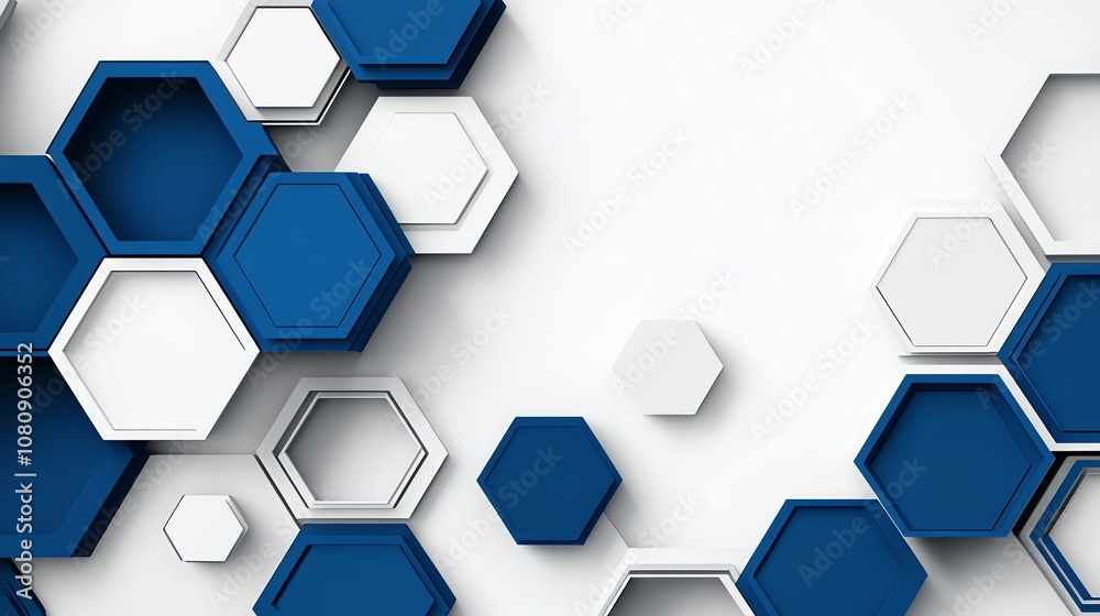 Poster abstract geometric background with blue and white hexagons.
