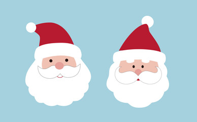 Set Of Cute Santa Claus Head Flat Vector Illustration.
Santa Claus Face.
Funny Santa Head Clipart.
