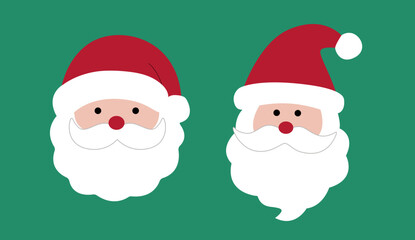 Set Of Cute Santa Claus Head Flat Vector Illustration.
Santa Claus Face.
Funny Santa Head Clipart.