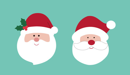 Set Of Cute Santa Claus Head Flat Vector Illustration.
Santa Claus Face.
Funny Santa Head Clipart.