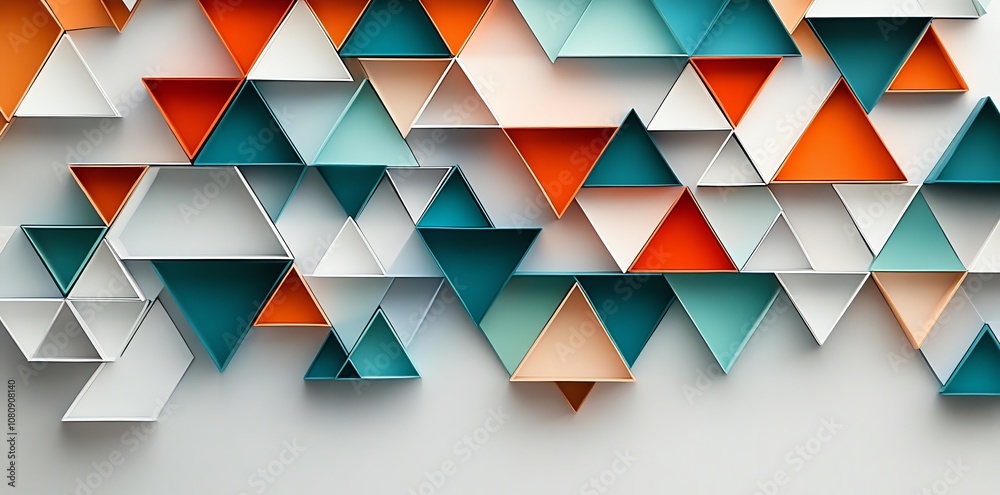 Aufkleber Abstract geometric pattern with colorful triangles arranged in a modern style on a white background.