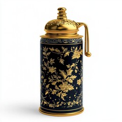 Exquisite Floral Design on a Gold-Accented Vintage Canister with Rich Black Background Perfect for Home Decor and Kitchen Aesthetics, Ideal for Collectors and Enthusiasts