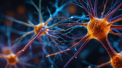 Close-up of a neuron with intricate branches, highlighting its complex structure.