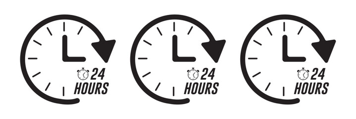 24 hour service icon. 24 hours icon. 24 hours order execution or delivery service icon. 24 hours icon flat style on a white background.