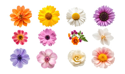 Selection of various beautiful flowers on a transparent background. isolated background.