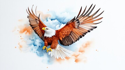 Fototapeta premium Majestic Eagle Soaring Through Clouds Watercolor Art Print