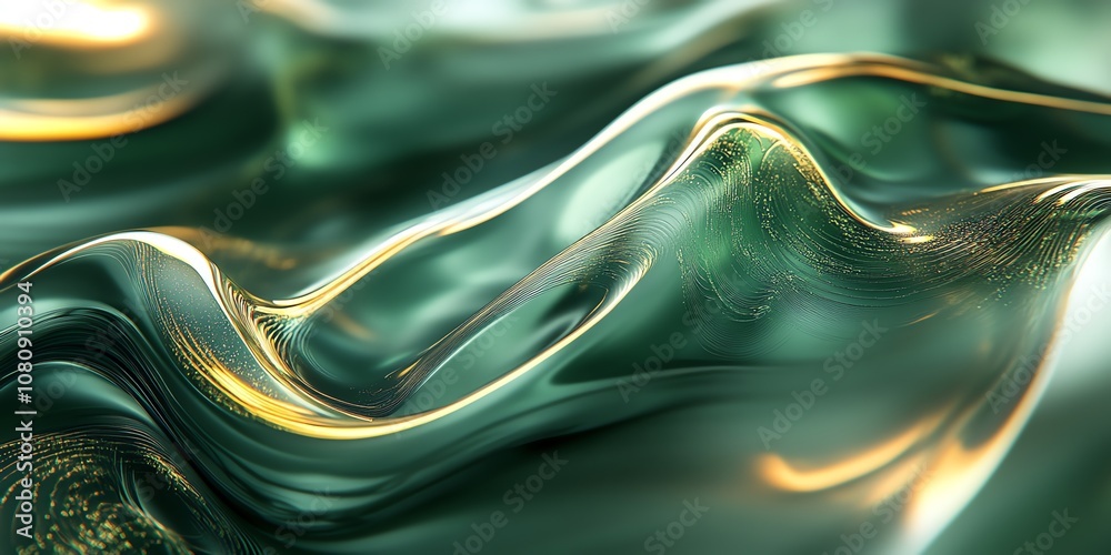Aufkleber abstract green and gold liquid texture background with flowing wave.