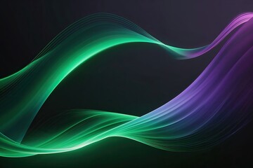 Futuristic Backdrop with Green and Purple Gradient Light Waves on Dark Canvas