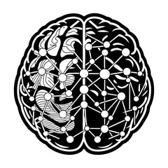 Complex network of interconnected nodes visualizing the power of artificial intelligence simulating the intricate workings of a human brain
