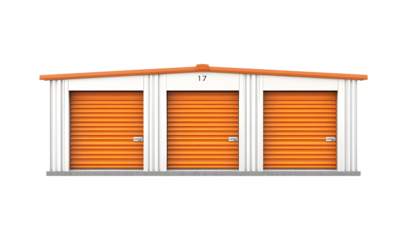 Self-storage units with closed doors, isolated on a white background