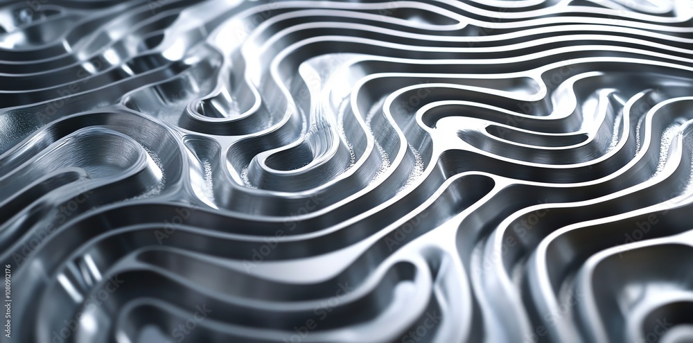 Poster Abstract metallic maze with wavy lines and soft light.
