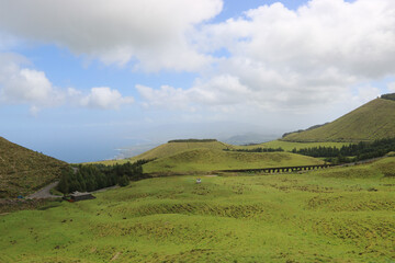 View of Sao Miguel island green hills 