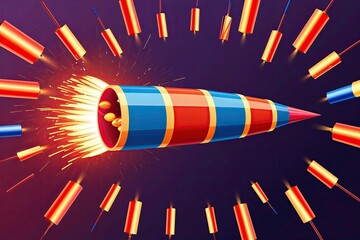 Isolated Gradient Firecracker Rocket for Celebration and Festival Fun