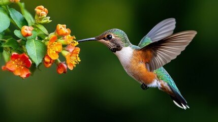 Fototapeta premium Hummingbird Feeding on Orange Flowers Wildlife Photography Nature