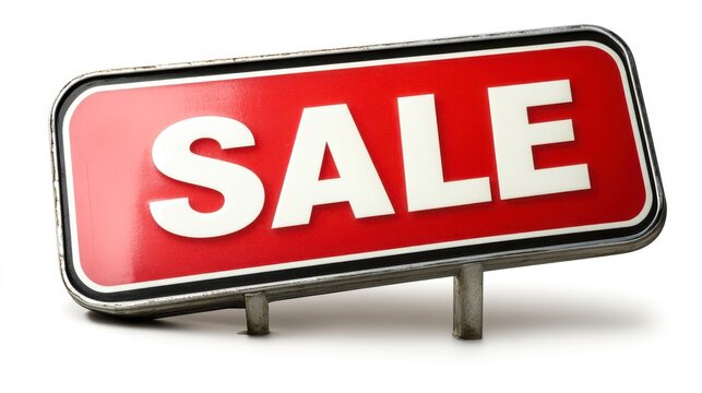 A vibrant red sale sign with bold white lettering, ideal for promoting discounts in retail environments, online ads, or marketing materials, It attracts attention and emphasizes urgency in shopping,