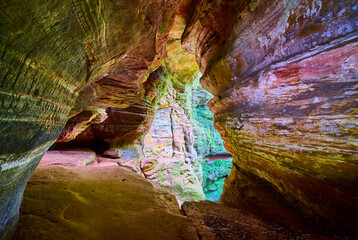 Sandstone Cave Exploration in Hocking Hills Eye-Level Perspective