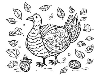 Fototapeta premium Thanksgiving themed coloring book page