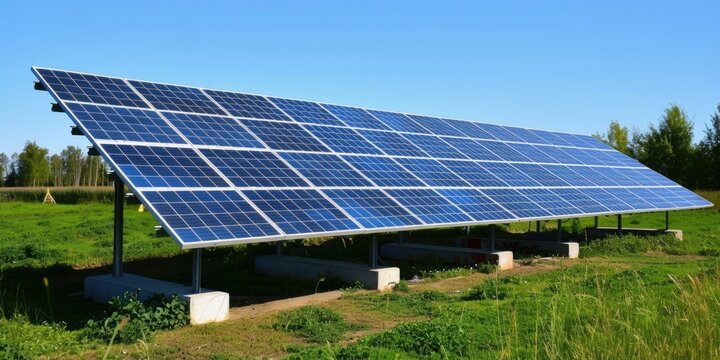 Solar Array. Green Energy Technology with Sunlight and Electric Network