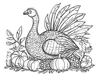Thanksgiving themed coloring book page
