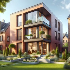 Fototapeta premium Modern house inside a transparent bubble, on a clear outdoor background, representing the concept of protection and property insurance.