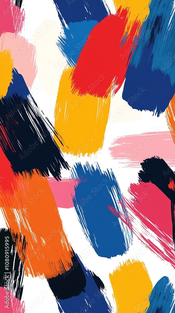 Poster abstract pattern of colorful brushstrokes on white background.