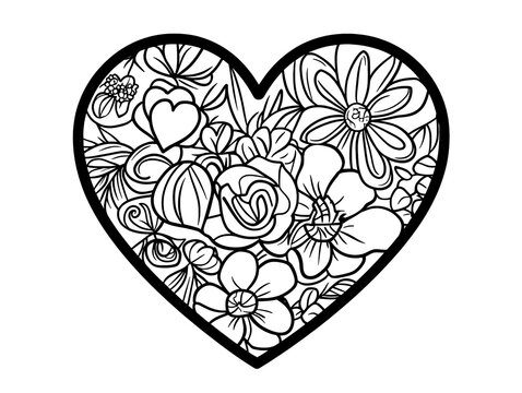 Valentines Day themed coloring book page