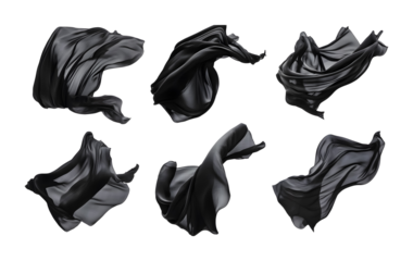 Set of black flying fabric on a transparent background. isolated background.