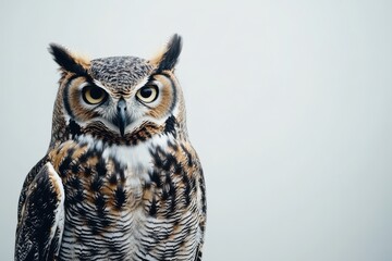 Fototapeta premium great horned owl in flight on white