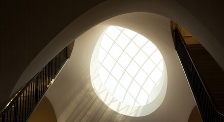 Obraz premium Modern architectural design with elliptical skylight staircase