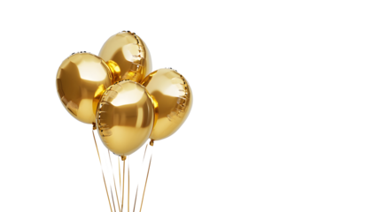 Golden 2025 number balloons floating on a plain white background, no shadows