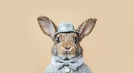 Fototapeta premium Charming bunny dressed in vintage attire warm background
