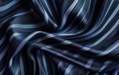 Fototapeta premium A dramatic close-up shot of a black background with dark blue striped patterns, where the elegant curves and abstract shapes formed by the lines add depth to the composition. 