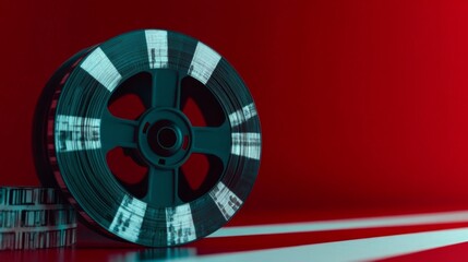 Retro Film Reel on Stylish Red Background