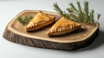 Wooden Platter with Finnish Karjalanpiirakka Karelian Pasties