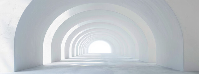 Obraz premium Empty white tunnel, futuristic 3d rendering style abstract corridor. Futuristic empty floor and wall background technology interior concept.