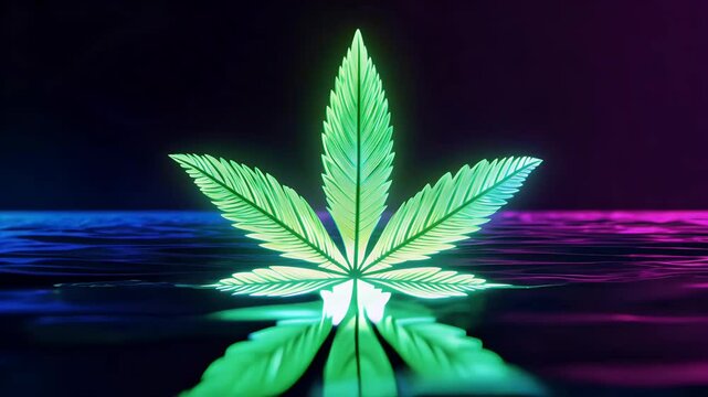 reflective water surface creating abstract background ultraviolet hues perfect 4K legalize glow bright colourful dark electric fluorescent futuristic led light night ray spectrum ganja